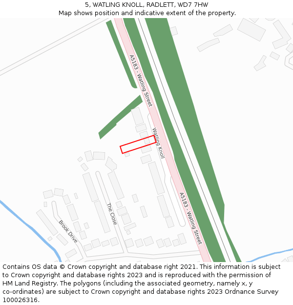 5, WATLING KNOLL, RADLETT, WD7 7HW: Location map and indicative extent of plot