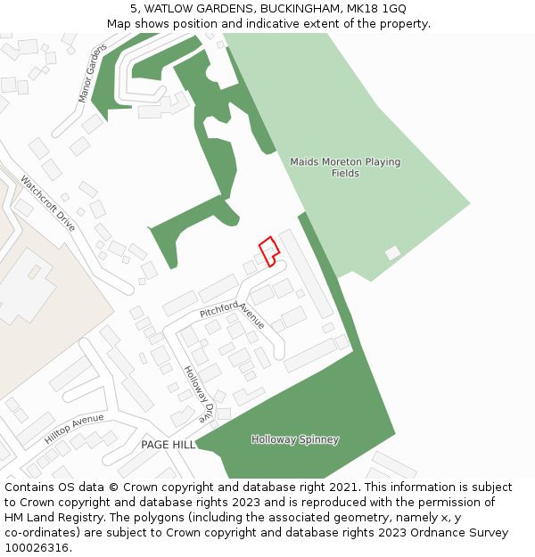 5, WATLOW GARDENS, BUCKINGHAM, MK18 1GQ: Location map and indicative extent of plot