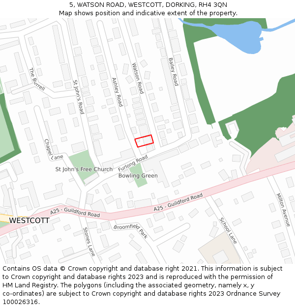 5, WATSON ROAD, WESTCOTT, DORKING, RH4 3QN: Location map and indicative extent of plot