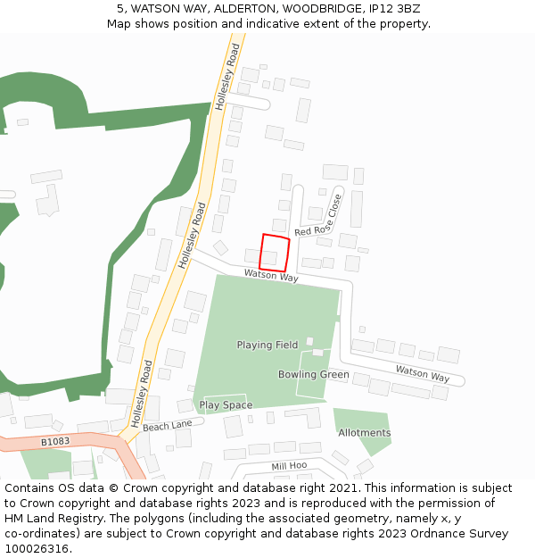 5, WATSON WAY, ALDERTON, WOODBRIDGE, IP12 3BZ: Location map and indicative extent of plot