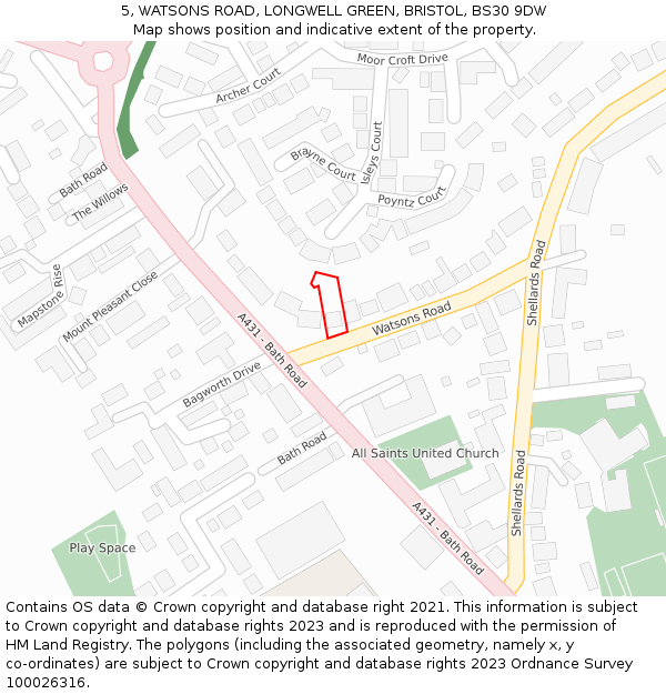 5, WATSONS ROAD, LONGWELL GREEN, BRISTOL, BS30 9DW: Location map and indicative extent of plot