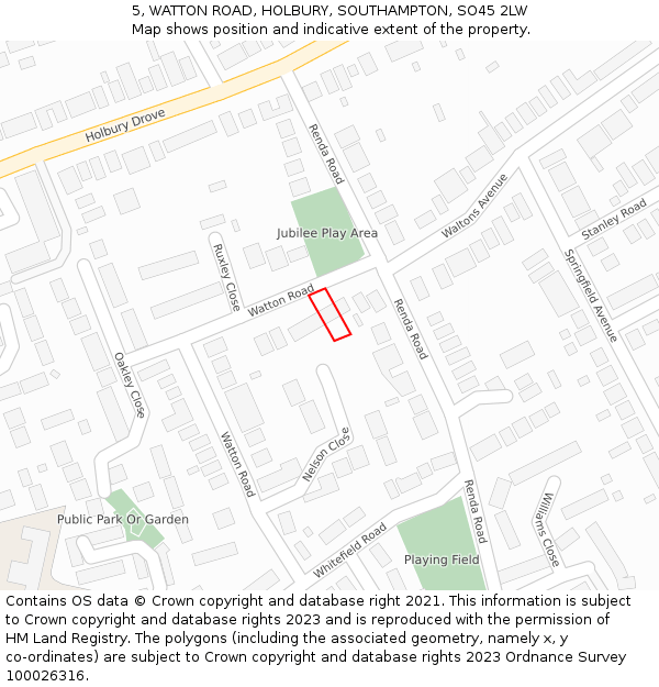 5, WATTON ROAD, HOLBURY, SOUTHAMPTON, SO45 2LW: Location map and indicative extent of plot