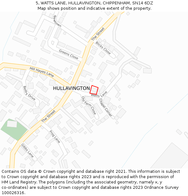 5, WATTS LANE, HULLAVINGTON, CHIPPENHAM, SN14 6DZ: Location map and indicative extent of plot