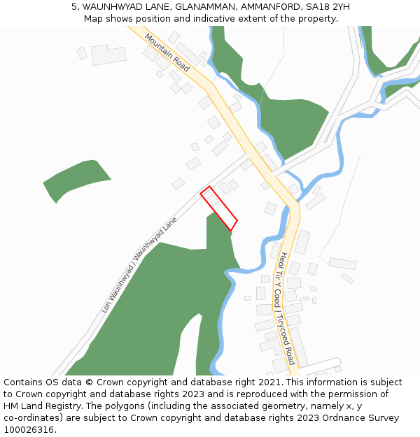 5, WAUNHWYAD LANE, GLANAMMAN, AMMANFORD, SA18 2YH: Location map and indicative extent of plot