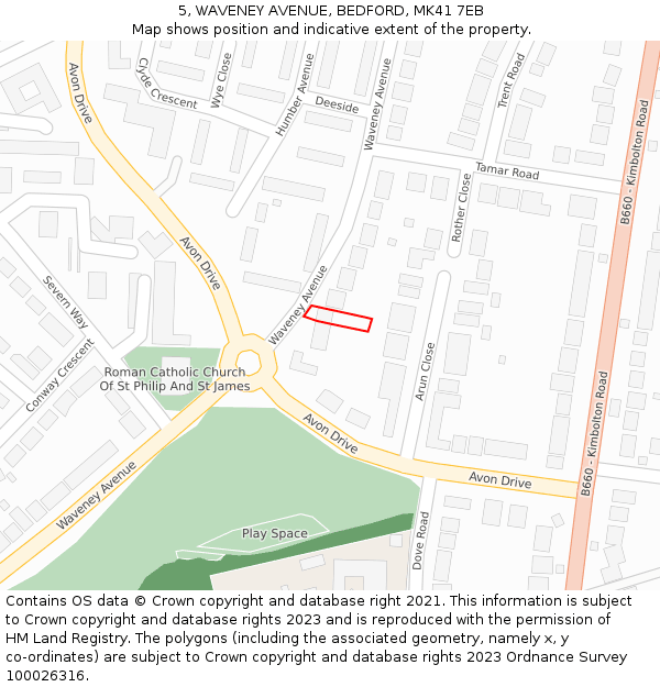 5, WAVENEY AVENUE, BEDFORD, MK41 7EB: Location map and indicative extent of plot