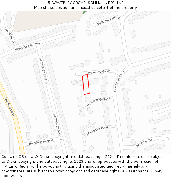 5, WAVERLEY GROVE, SOLIHULL, B91 1NP: Location map and indicative extent of plot