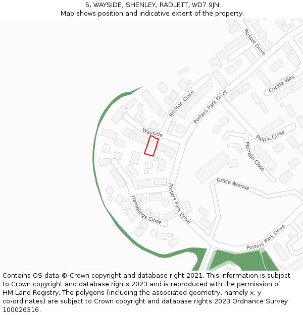 5, WAYSIDE, SHENLEY, RADLETT, WD7 9JN: Location map and indicative extent of plot