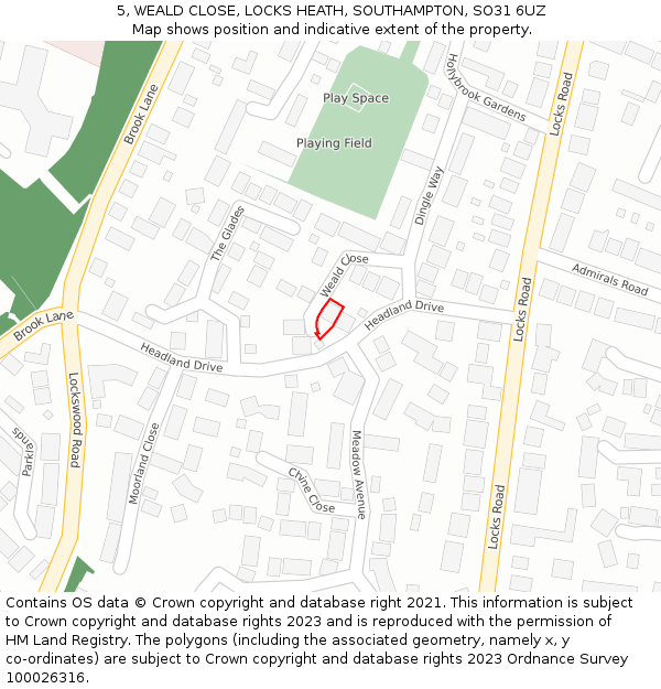 5, WEALD CLOSE, LOCKS HEATH, SOUTHAMPTON, SO31 6UZ: Location map and indicative extent of plot