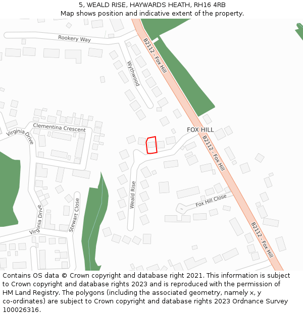 5, WEALD RISE, HAYWARDS HEATH, RH16 4RB: Location map and indicative extent of plot