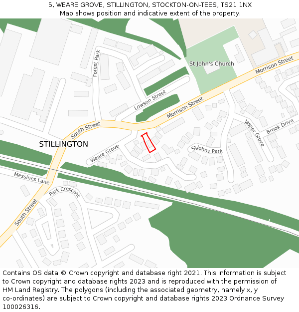 5, WEARE GROVE, STILLINGTON, STOCKTON-ON-TEES, TS21 1NX: Location map and indicative extent of plot