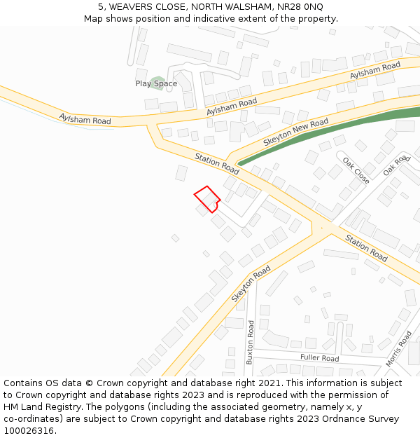 5, WEAVERS CLOSE, NORTH WALSHAM, NR28 0NQ: Location map and indicative extent of plot