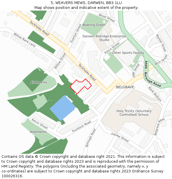 5, WEAVERS MEWS, DARWEN, BB3 1LU: Location map and indicative extent of plot