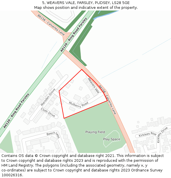 5, WEAVERS VALE, FARSLEY, PUDSEY, LS28 5GE: Location map and indicative extent of plot