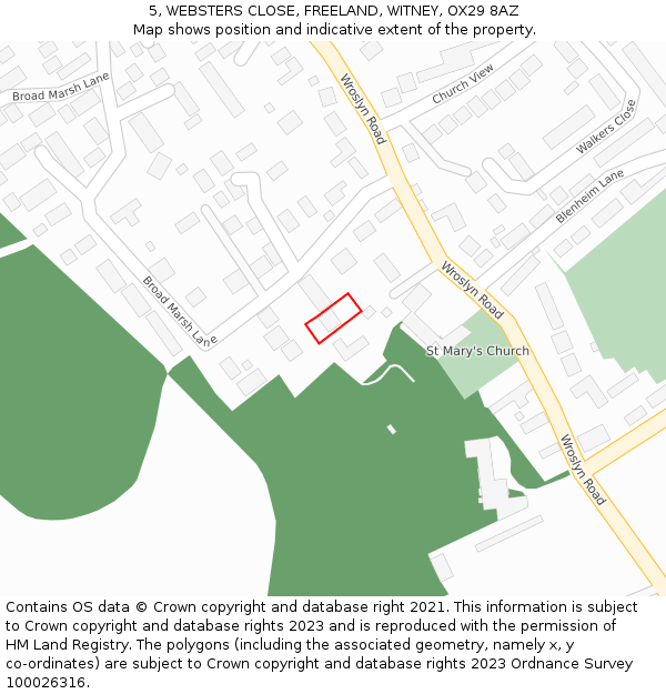 5, WEBSTERS CLOSE, FREELAND, WITNEY, OX29 8AZ: Location map and indicative extent of plot