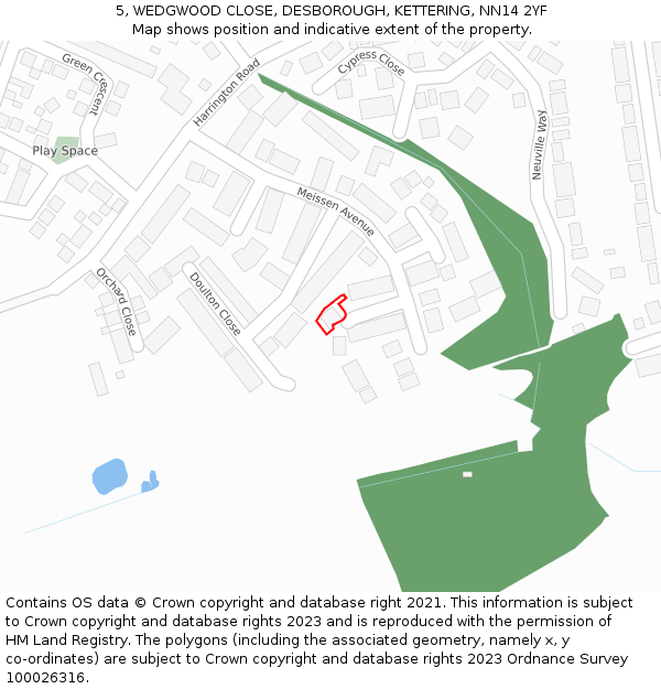 5, WEDGWOOD CLOSE, DESBOROUGH, KETTERING, NN14 2YF: Location map and indicative extent of plot