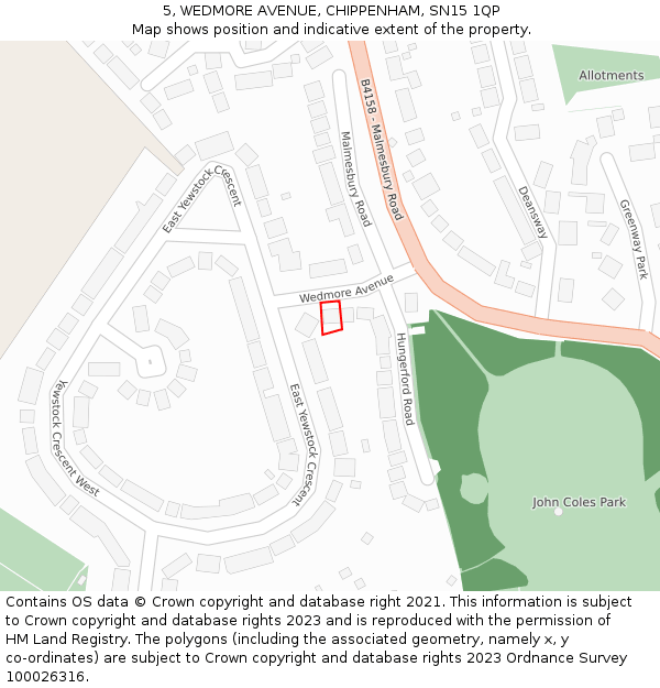 5, WEDMORE AVENUE, CHIPPENHAM, SN15 1QP: Location map and indicative extent of plot