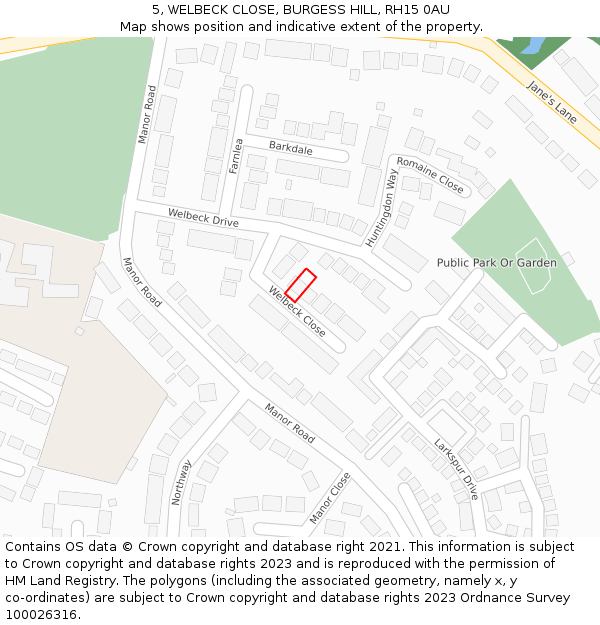 5, WELBECK CLOSE, BURGESS HILL, RH15 0AU: Location map and indicative extent of plot