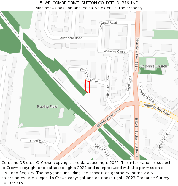 5, WELCOMBE DRIVE, SUTTON COLDFIELD, B76 1ND: Location map and indicative extent of plot