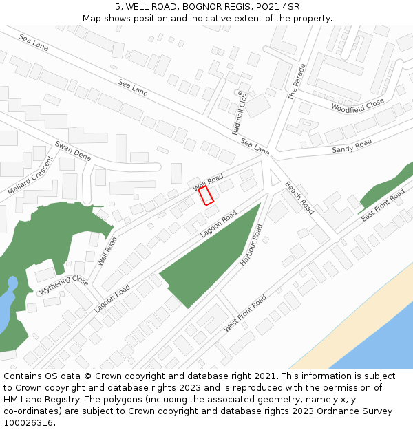 5, WELL ROAD, BOGNOR REGIS, PO21 4SR: Location map and indicative extent of plot