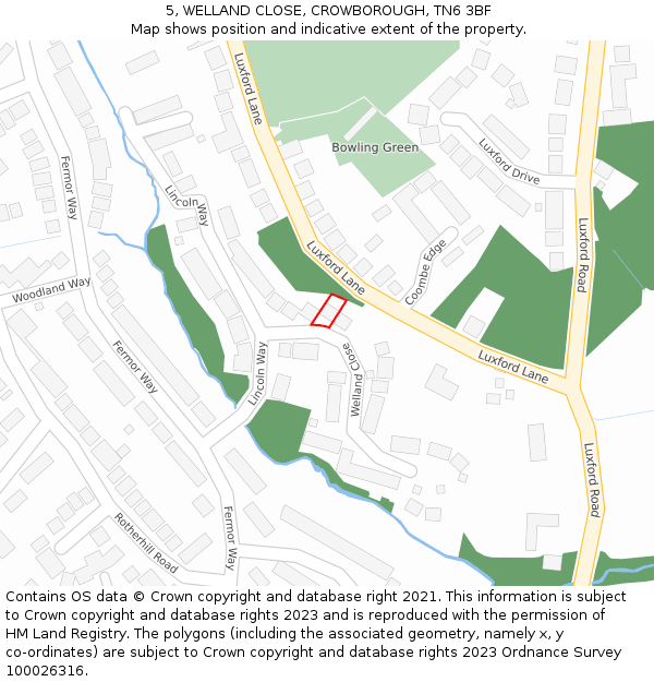 5, WELLAND CLOSE, CROWBOROUGH, TN6 3BF: Location map and indicative extent of plot