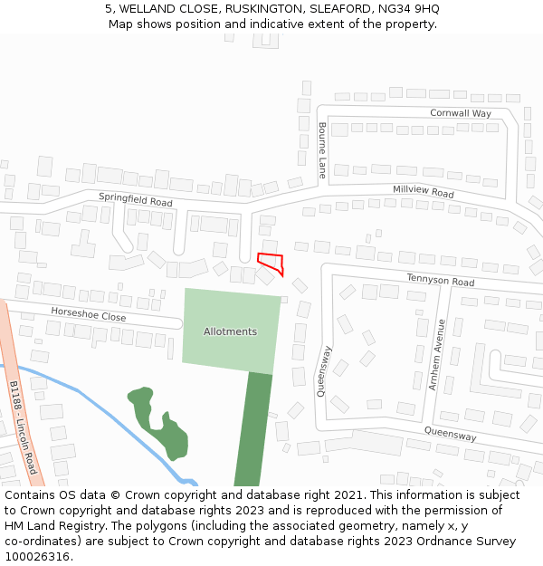 5, WELLAND CLOSE, RUSKINGTON, SLEAFORD, NG34 9HQ: Location map and indicative extent of plot