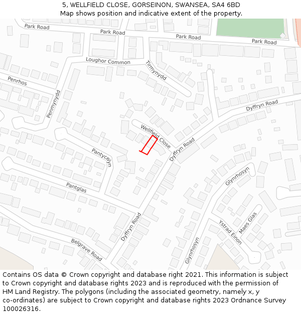 5, WELLFIELD CLOSE, GORSEINON, SWANSEA, SA4 6BD: Location map and indicative extent of plot