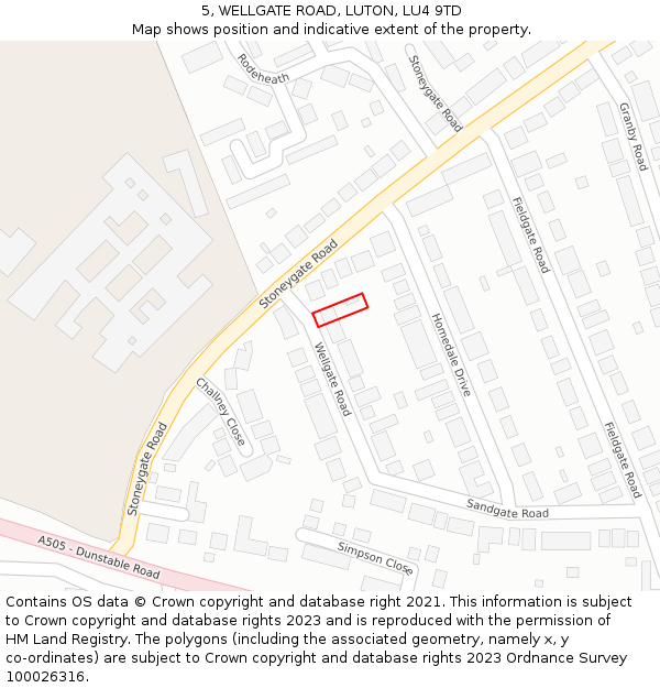 5, WELLGATE ROAD, LUTON, LU4 9TD: Location map and indicative extent of plot