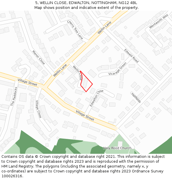 5, WELLIN CLOSE, EDWALTON, NOTTINGHAM, NG12 4BL: Location map and indicative extent of plot