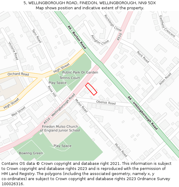 5, WELLINGBOROUGH ROAD, FINEDON, WELLINGBOROUGH, NN9 5DX: Location map and indicative extent of plot