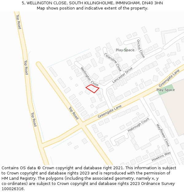 5, WELLINGTON CLOSE, SOUTH KILLINGHOLME, IMMINGHAM, DN40 3HN: Location map and indicative extent of plot