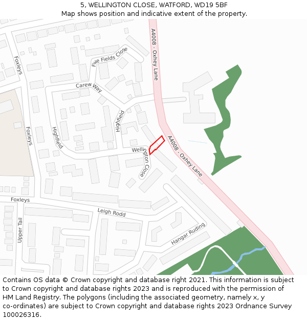 5, WELLINGTON CLOSE, WATFORD, WD19 5BF: Location map and indicative extent of plot