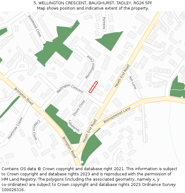 5, WELLINGTON CRESCENT, BAUGHURST, TADLEY, RG26 5PF: Location map and indicative extent of plot