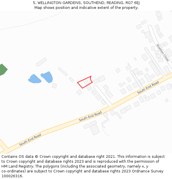 5, WELLINGTON GARDENS, SOUTHEND, READING, RG7 6EJ: Location map and indicative extent of plot