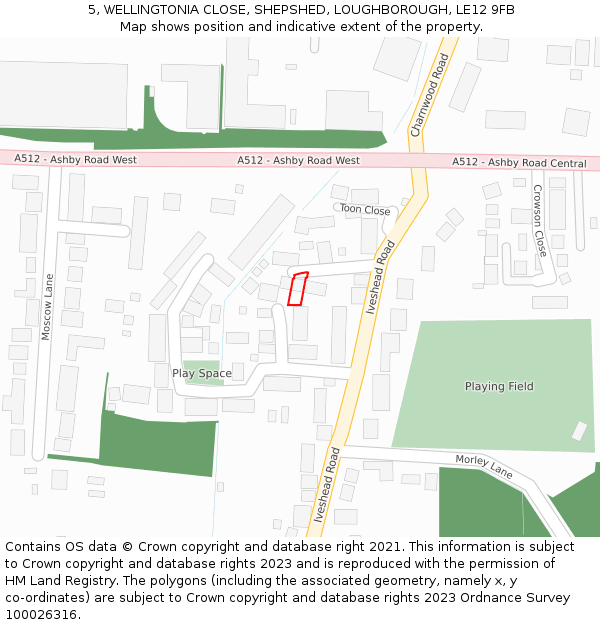 5, WELLINGTONIA CLOSE, SHEPSHED, LOUGHBOROUGH, LE12 9FB: Location map and indicative extent of plot