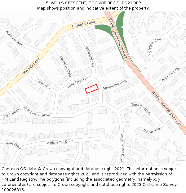 5, WELLS CRESCENT, BOGNOR REGIS, PO21 3RP: Location map and indicative extent of plot