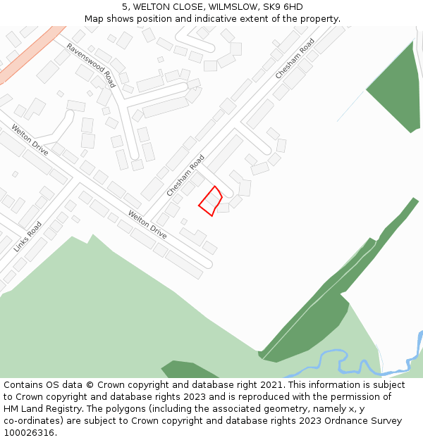 5, WELTON CLOSE, WILMSLOW, SK9 6HD: Location map and indicative extent of plot
