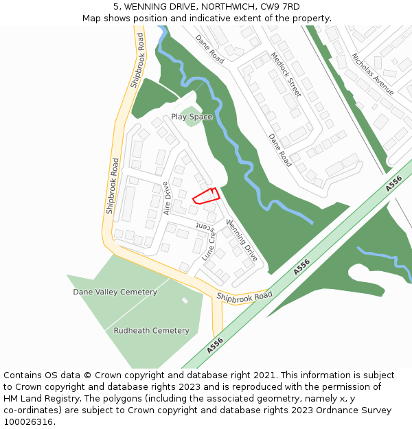 5, WENNING DRIVE, NORTHWICH, CW9 7RD: Location map and indicative extent of plot
