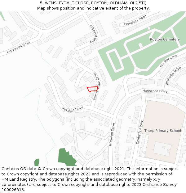 5, WENSLEYDALE CLOSE, ROYTON, OLDHAM, OL2 5TQ: Location map and indicative extent of plot