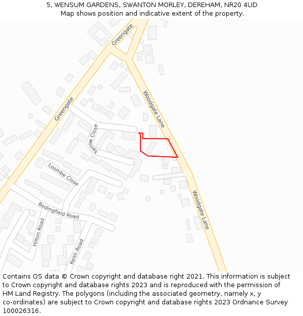 5, WENSUM GARDENS, SWANTON MORLEY, DEREHAM, NR20 4UD: Location map and indicative extent of plot