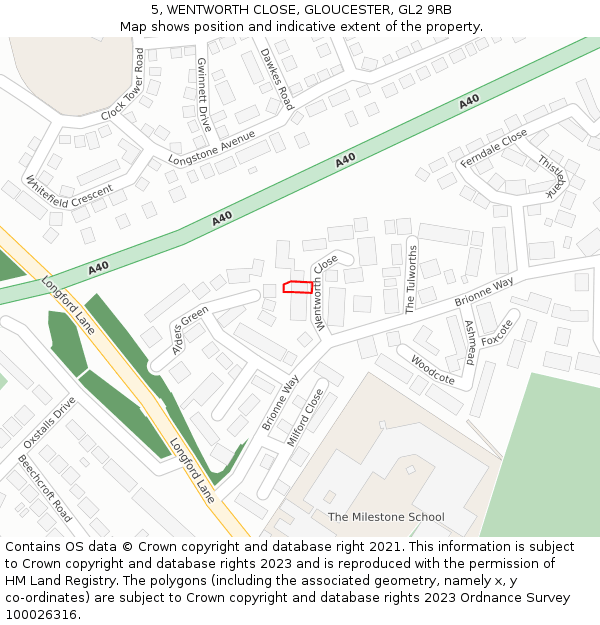 5, WENTWORTH CLOSE, GLOUCESTER, GL2 9RB: Location map and indicative extent of plot