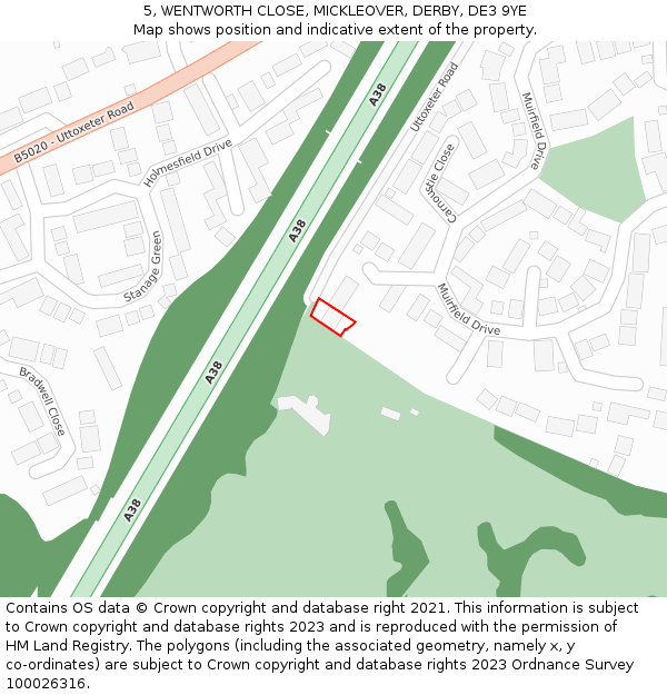 5, WENTWORTH CLOSE, MICKLEOVER, DERBY, DE3 9YE: Location map and indicative extent of plot
