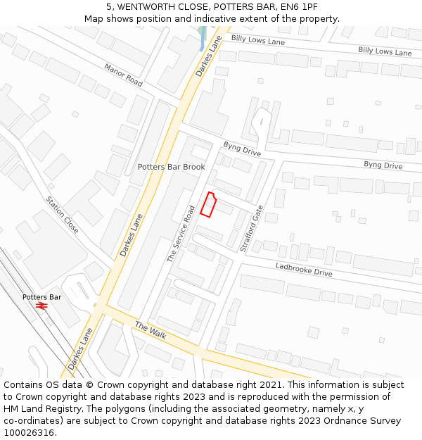 5, WENTWORTH CLOSE, POTTERS BAR, EN6 1PF: Location map and indicative extent of plot