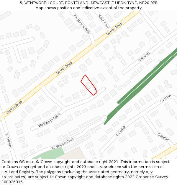 5, WENTWORTH COURT, PONTELAND, NEWCASTLE UPON TYNE, NE20 9PR: Location map and indicative extent of plot