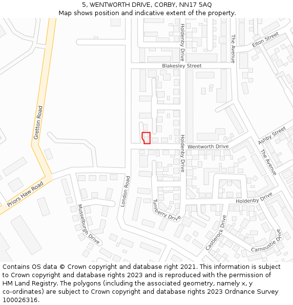 5, WENTWORTH DRIVE, CORBY, NN17 5AQ: Location map and indicative extent of plot