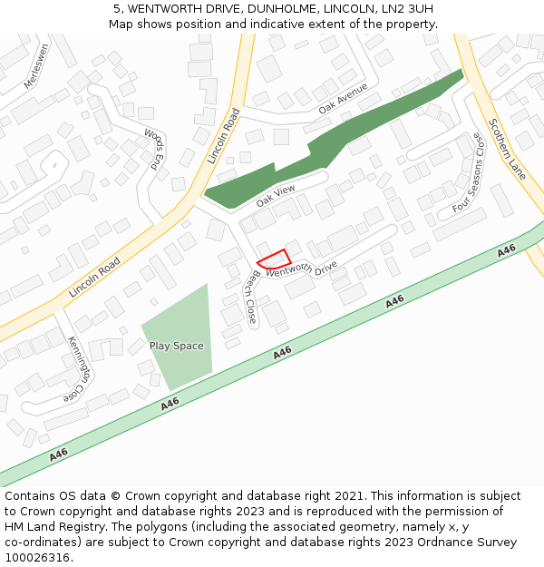 5, WENTWORTH DRIVE, DUNHOLME, LINCOLN, LN2 3UH: Location map and indicative extent of plot
