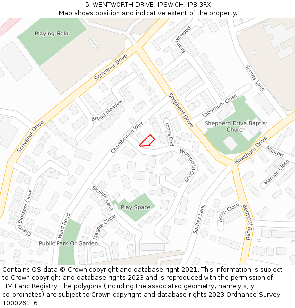 5, WENTWORTH DRIVE, IPSWICH, IP8 3RX: Location map and indicative extent of plot