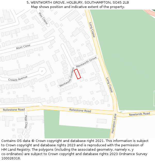5, WENTWORTH GROVE, HOLBURY, SOUTHAMPTON, SO45 2LB: Location map and indicative extent of plot
