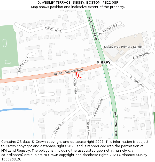 5, WESLEY TERRACE, SIBSEY, BOSTON, PE22 0SF: Location map and indicative extent of plot