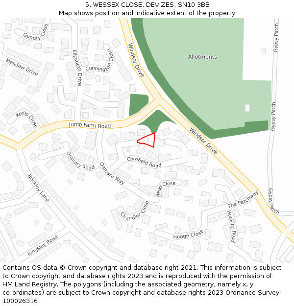 5, WESSEX CLOSE, DEVIZES, SN10 3BB: Location map and indicative extent of plot