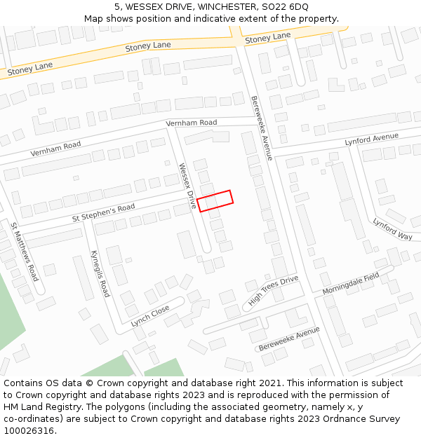 5, WESSEX DRIVE, WINCHESTER, SO22 6DQ: Location map and indicative extent of plot
